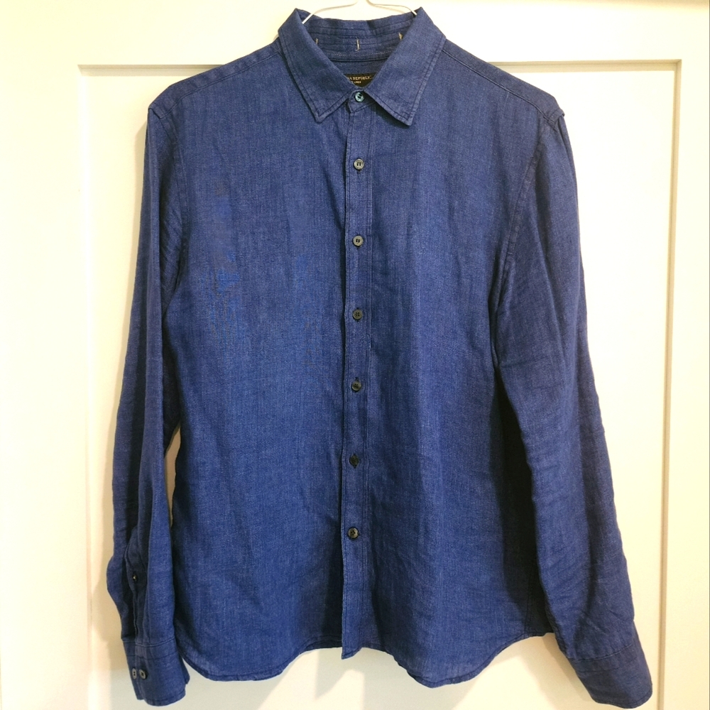 Banana Republic Mens Medium Blue 100% Linen Button Shirt